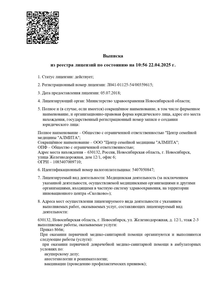 Выписка из реестра лицензий для Алмита, страница 1